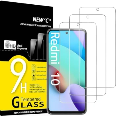 Afbeelding van NEW&#039;C Displaybeschermfolie van gehard glas voor Xiaomi Redmi 10 (6,5&quot;), krasbestendig, zonder luchtbellen, extreem robuust (0,33 mm HD ultra transparant), hardheid 9H, 3 stuks