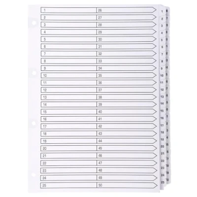 Afbeelding van Exacompta MWD1 50Z 4 tabbladen van wit karton 160g/m² FSC® met 50 digitale 1 tot en gelamineerd Indexpagina bedrukbaar DIN A4 formaat
