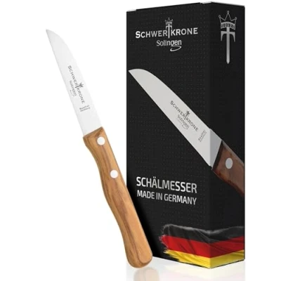Afbeelding van Schwertkrone Solingen Premium Schilmes met Olijfhouten Handvat 8cm Roestvrijstalen Precisiemes voor Fruit en Groente