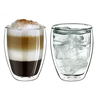 Afbeelding van Creano DG Hoch 250 ml dubbelwandige cappuccinokopjes, set van 2, groot dubbelwandig thermoglas, borosilicaatglas, koffie, thee, latglazen, glazen