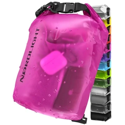 Afbeelding van waterdichte tas 2 liter, Dry Bag, met rolsluiting en schouderriem, voor zwemmen, strand, kanoën, suppen, duiken, roze