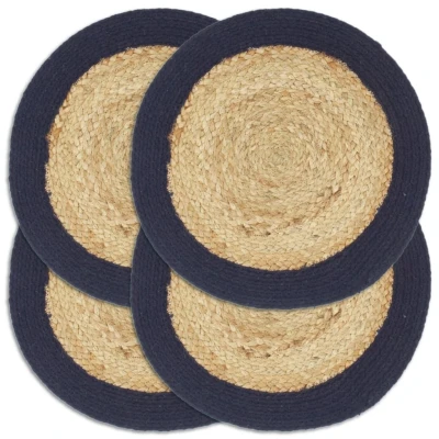 Afbeelding van Placemats 4 st 38 cm jute en katoen natuurlijk marineblauw