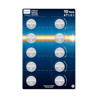Image de Philips Lot de 10 piles CR2430 au lithium 3 V pour horloges, thermomètres et porte clés