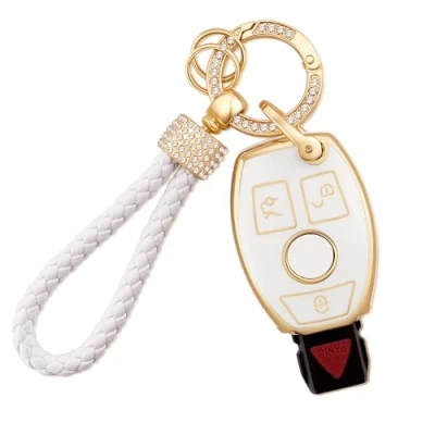 Afbeelding van Koaudb Autosleutelhoes, Fob, 3 knoppen, soepele TPU, beschermhoes met sleutelkoord voor Mercedes Benz A/B/C/E/G/R/S/M klasse, AMG, hoes smart key (Bz 3R)