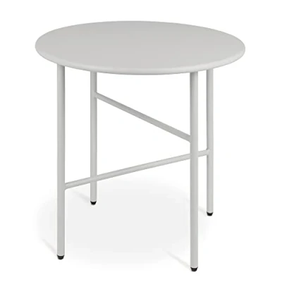 Afbeelding van bomoe Finn Ronde Bijzettafel Metaal Licht Grijs Ø 44 cm Tafelblad Krasbestendig Stabiel, Lichtgewicht Salontafel Binnen &amp; Buiten