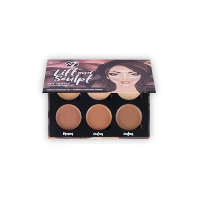 Afbeelding van W7 Contour Lift &amp; Sculpt Cream Kit make uppalet voor het verbergen, markeren en tekenen van contouren stapsgewijze handleiding inbegrepen