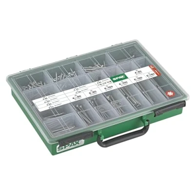 Afbeelding van SPAX Grote opbergkoffer, schroevenset met 14 maten, 384 schroeven + 3 bits, verzonken kop, T STAR plus, WIROX 4000001991169