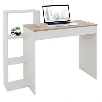 Afbeelding van ML Design Bureau met 3 legplanken, computerwerktafel, wit/blad van Sonoma eiken, 110 x 72 40 cm, hout, 2 in 1 systeem, multifunctioneel, modern, voor thuis, kantoor