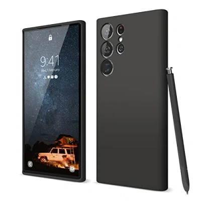 Afbeelding van elago Vloeibare siliconen beschermhoes compatibel met Samsung Galaxy S23 Ultra, premium siliconen, volledige bescherming, 4 laags schokbestendige hoes (zwart)