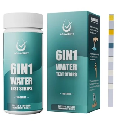 Afbeelding van AQUAVERITY 100 stuks teststrips voor mariene en tropische aquaria het testen van carbonaat, pH, hardheid, vrij chloor, nitraten, nitriet, nauwkeurige 6 in 1 testset