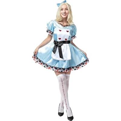 Afbeelding van Funidelia Alice Deluxe kostuum voor dames, films en bioscoop, in Wonderland, volwassenen accessoires Halloween, carnaval feesten. Maat L, blauw