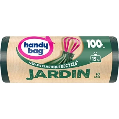 Afbeelding van Handy Bag Vuilniszakken voor de tuin, 100 l x 10 zakken, zeer robuust, belastbaar tot 15 kg, drielaagse folie, praktische schuifhandgrepen, maximale waterdichtheid, 100% gerecycled kunststof
