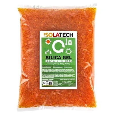 Afbeelding van ISOLATECH Silica Regenereerbare gel, droogmiddel, oranje, 0,5 kg zak Silicagel ontvochtiger