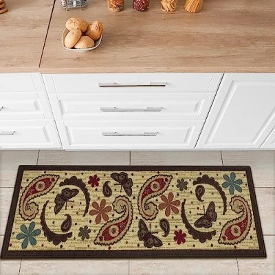 Afbeelding van Machinewasbaar Paisley ontwerp, antislip rubberback 2 x 5 binnen, keukenloper, tapijt voor gang, keuken, woonkamer, slaapkamer, entree, 20 149 cm, beige