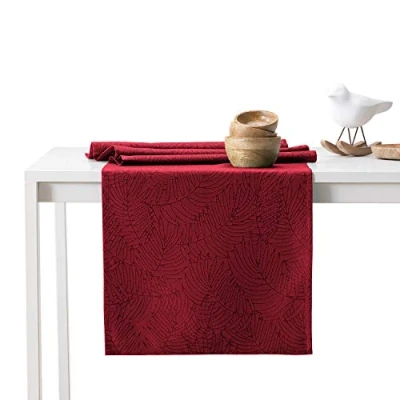 Afbeelding van AmeliaHome Tafelloper 30 x 100 cm, lotuseffect, waterdicht, bladeren, bordeauxrood, Gaia
