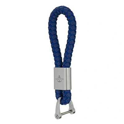 Afbeelding van Skipper Sleutelhanger van gevlochten kunstleer in vele kleuren en roestvrij staal zilver 22Skipper, Blauw