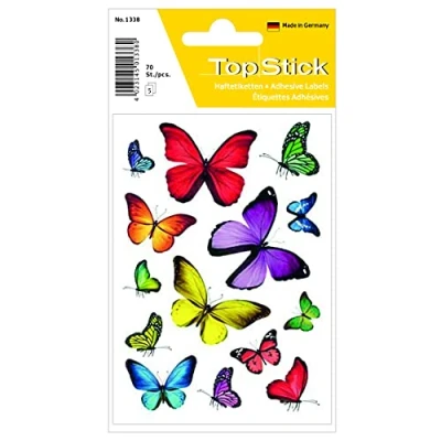 Afbeelding van TopStick 1338 stickers met vlindermotieven (700 stickers, papier, mat) zelfklevend, decoratieve etiketten voor geschenken, verjaardagen, brieven, fotoalbums, dagboeken, kleurrijk