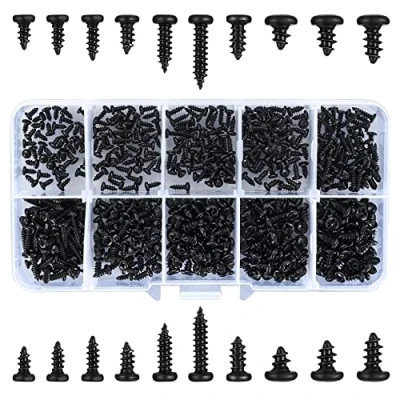 Afbeelding van 500 stuks zelftappende schroeven, kruiskopschroeven met sleuf, koolstofstaal, zwarte houtschroeven voor kunststof, hout, zacht metaal M2 M2.3 M2.6 M3