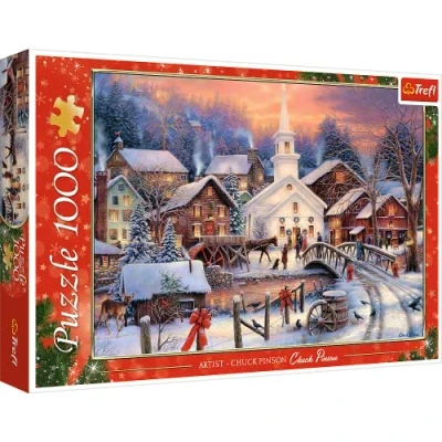 Image de Trefl Noël blanc 1000 Pièces, Vue sur la Ville, Neige, Animaux, Personnes, Période de Noël, DIY Puzzle, Divertissement Créatif, Cadeau, Amusement, Puzzles Classiques pour Adultes et Enfants