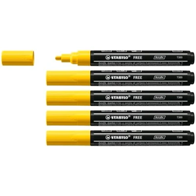 Afbeelding van STABILO FREE Acryl Marker T300 Ronde Punt 2 3 mm Geel Doos 5 stuks