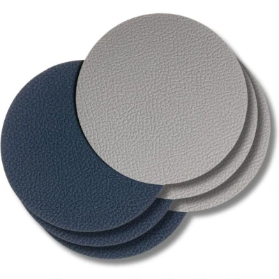 Afbeelding van Jay Hill Onderzetters Vegan leer Grijs / Blauw dubbelzijdig ø 10 cm 6 stuks