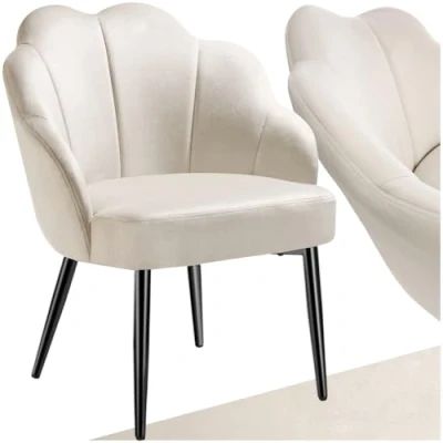 Afbeelding van tectake Cocktail Stoel Hellen, Gestoffeerd met Fluwelen Bekleding, Zachte Vulling, Gewelfde Rugleuning, Stalen Poten Poedercoating Crème/Zwart