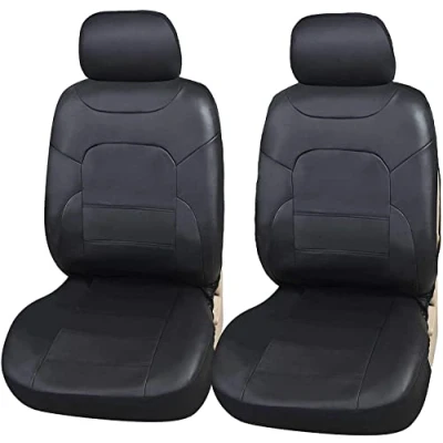 Afbeelding van Autostoelhoezen voorstoelen Kunstleer beschermhoezen Set Universeel Zwart Auto accessoires Interieur Stoelbeschermers