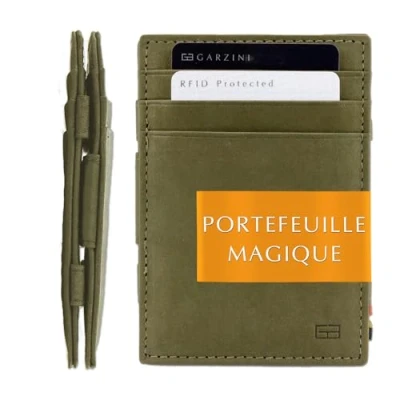 Afbeelding van Garzini Portemonnee heren en dames leder, Kaarthouder RFID, Portefeuille 10 kaarten, Groen