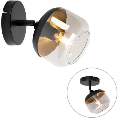 Afbeelding van QAZQA Design spot zwart met goud en smoke glas Kyan