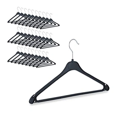 Afbeelding van Relaxdays kledinghangers kunststof broeklat broekhangers kleerhangers draaibare haak Zwart, Pak van 30
