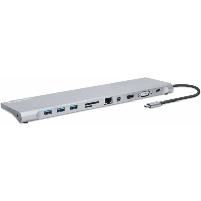 Afbeelding van Manhattan 130578, Bedraad, USB 3.2 Gen 1 (3.1 1) Type C, 100 W, 10,100,1000 Mbit/s, Aluminium, MicroSD (TransFlash), SD, SDHC, SDXC
