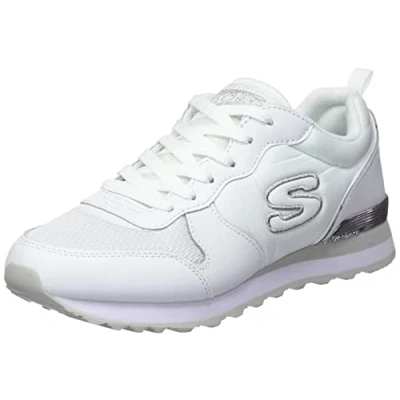 Afbeelding van Skechers Sneakers laag, Dames, Maat: 35.5, White/silver Leer en textiel