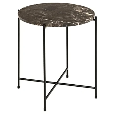 Afbeelding van Bijzettafel Avila Ø42 cm bruin marmer/zwart