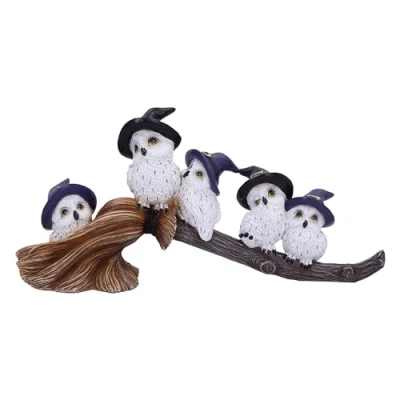 Afbeelding van Nemesis Now 26 cm veer bezem hars witte uil figuur ornament verzamelobject gegoten uit de beste slim handgeschilderd
