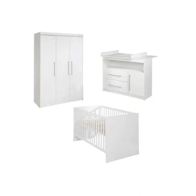 Afbeelding van roba 3 delige &#039;Maren&#039; Meubelset voor de Kinderkamer met Ledikant (70 x 140 cm) + Brede Commode deurs Kledingkast (Wit)