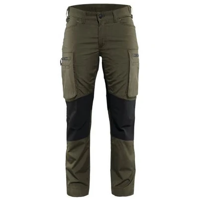 Image de Pantalon services stretch femme vert olive/noir