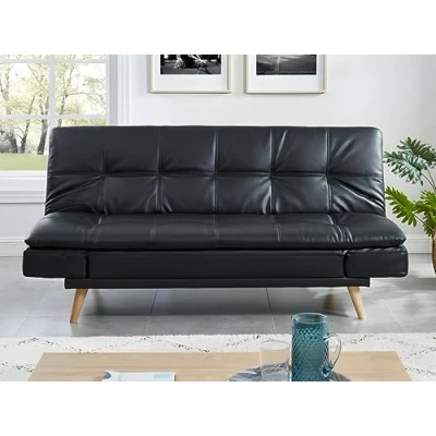 Afbeelding van Driezits bedbank ZARINA van kunstleer Zwart L 185 cm x H 91 D 94
