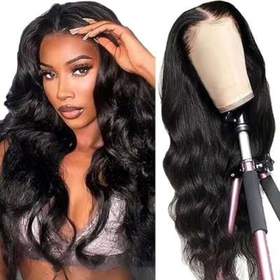 Afbeelding van Tuheerst Body Wave Menselijk Haar Pruik Echt Natuurlijk Zwart 4X4 Lace Sluiting Lijm Wear and Go 100% Onverwerkt Braziliaans Virgin Geen Smell Tangle voor Vrouwen 71 cm