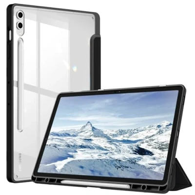 Afbeelding van FINTIE Dunne hybride hoes voor Samsung Galaxy Tab S9 FE+ Plus/Galaxy S9+ Plus 12,4 inch 2023 met S penhouder, transparante achterkant, automatische slaap /waakfunctie, lila paars