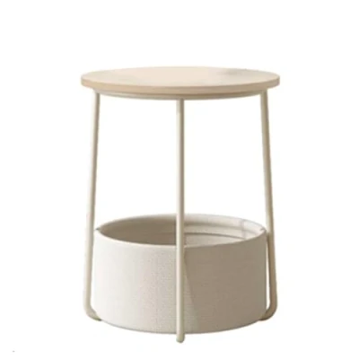 Afbeelding van VASAGLE Ronde bijzettafel, kleine tafel, salontafel, woonkamertafel met stoffen mand, opbergruimte voor woonkamer, slaapkamer, modern nachtkastje, crèmewit