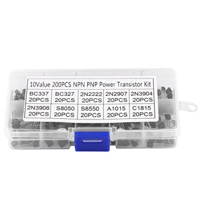 Afbeelding van 200 stuks twee polige transistor NPN PNP siliconen met opbergdoos, 10 modellen (BC337 BC327 2N2222 2N2907 2N3904 2N3906 S8050 S8550 A1015 C1815)