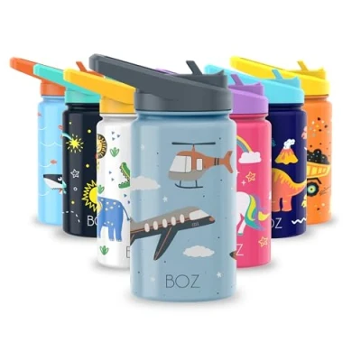 Afbeelding van BOZ Kinderwaterfles met rietjesdeksel, geïsoleerde roestvrijstalen waterfles voor kinderen, peuters, lekvrije (hemel)
