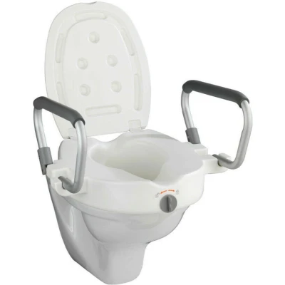 Afbeelding van WENKO Secura toiletverhoger stoel voor standaard wc met armleggers en deksel WIT