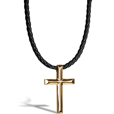 Afbeelding van SERASAR Mannen Lederen Ketting [Cross] Goud 50cm Vriendje Cadeau Idee