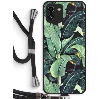 Afbeelding van Case Company® hoesje met Koord geschikt voor Samsung Galaxy A03 Bananenbladeren Telefoonhoesje Zwart Bescherming aan alle Kanten en Over de Schermrand
