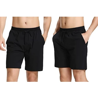 Afbeelding van Aseniza Pyjama voor heren, casual, van 100% katoen, pyjama, shorts, zomer, 2#Zwart*2Stukken