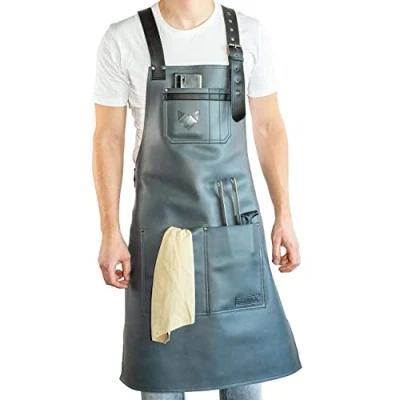 Afbeelding van FENNEK Premium barbecueschort van 100% leer, vuil en waterbestendig, perfect voor het grillen op gas, kolen of de vuurschaal, grijs, eenheidsmaat, grijs.