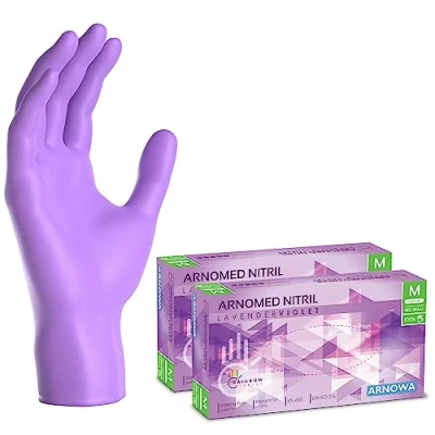 Afbeelding van ARNOMED Paarse wegwerphandschoenen, nitril handschoenen, maat M, wegwerphandschoen 200 stuks (2 dozen), poedervrij en latexvrij, wegwerphandschoenen in XS, S, L XL