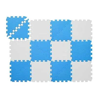 Afbeelding van Relaxdays speelmat puzzel 12 delige mat blauw wit puzzelmat babymat zonder BPA