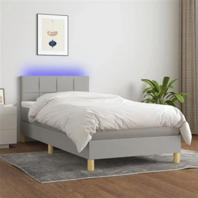 Afbeelding van vidaXL Boxspring met matras en LED stof lichtgrijs 80x200 cm